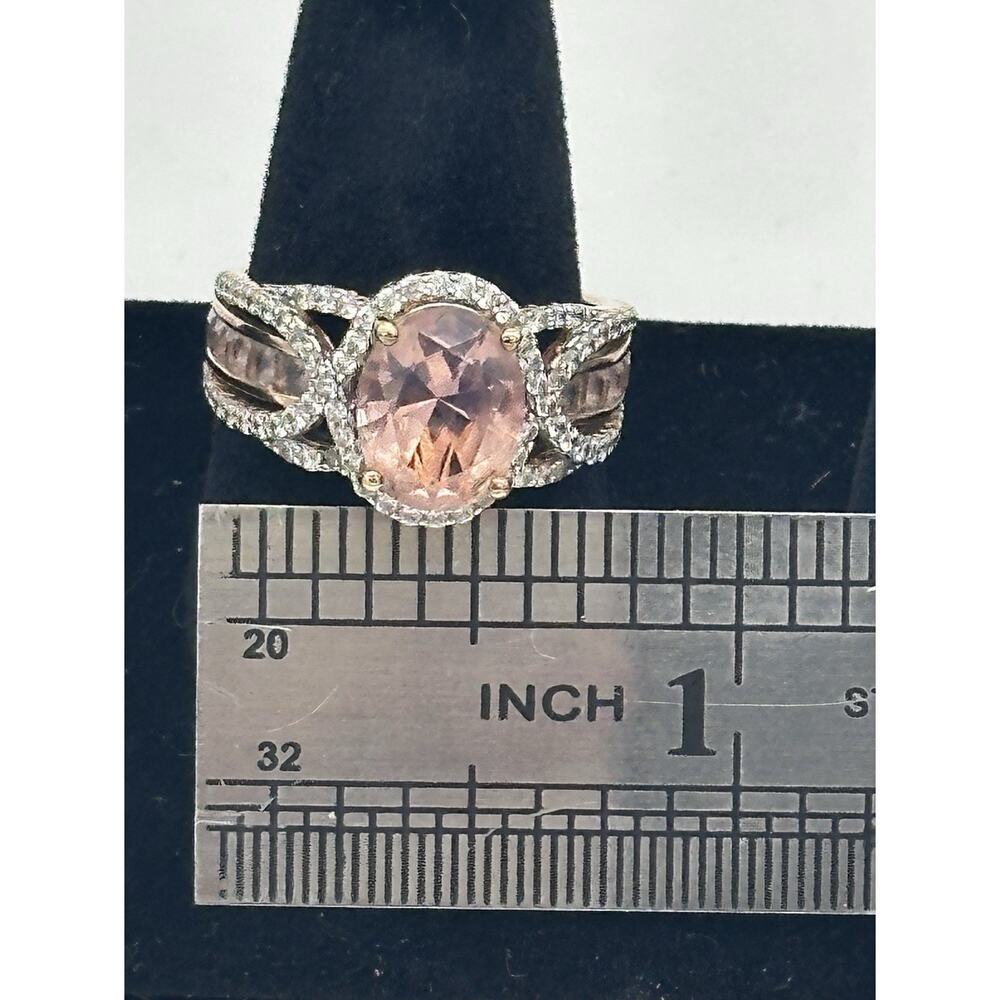 Gold Over Sterling Silver BBJ 925 Pink Stone With CZ Accent Ring Size 7